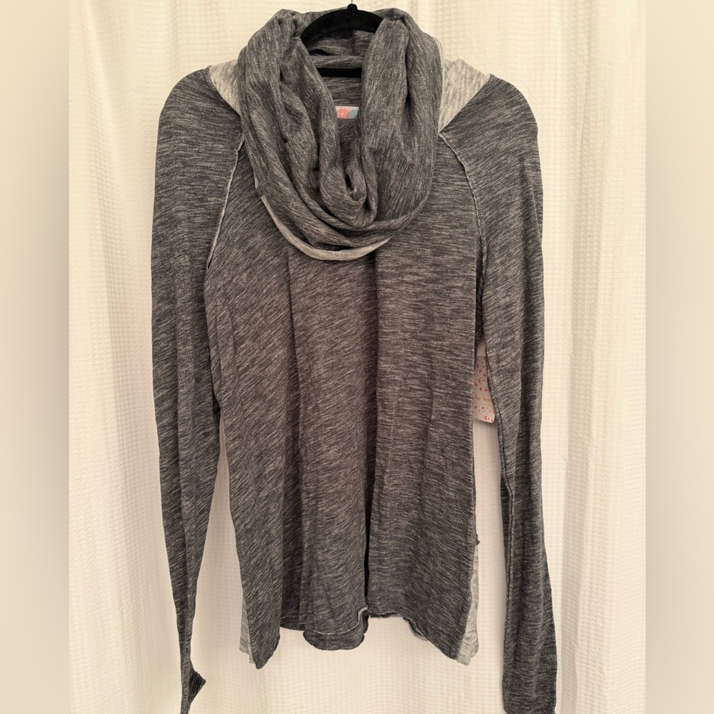 Free People Charcoal Knit Top with Cowl Neck